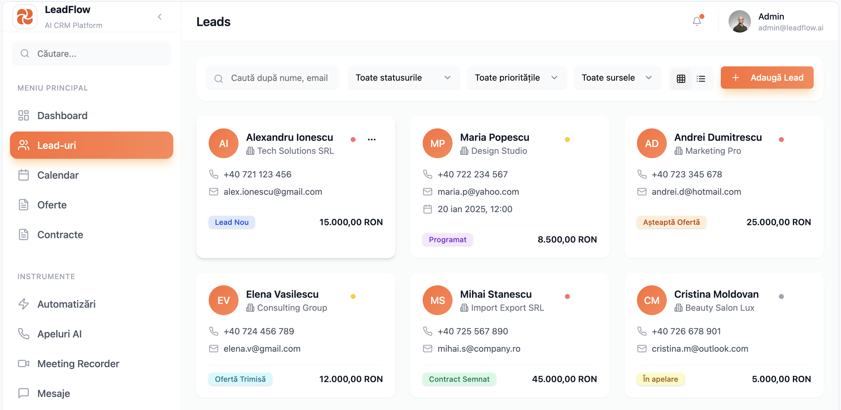 Dashboard CRM - Leads View