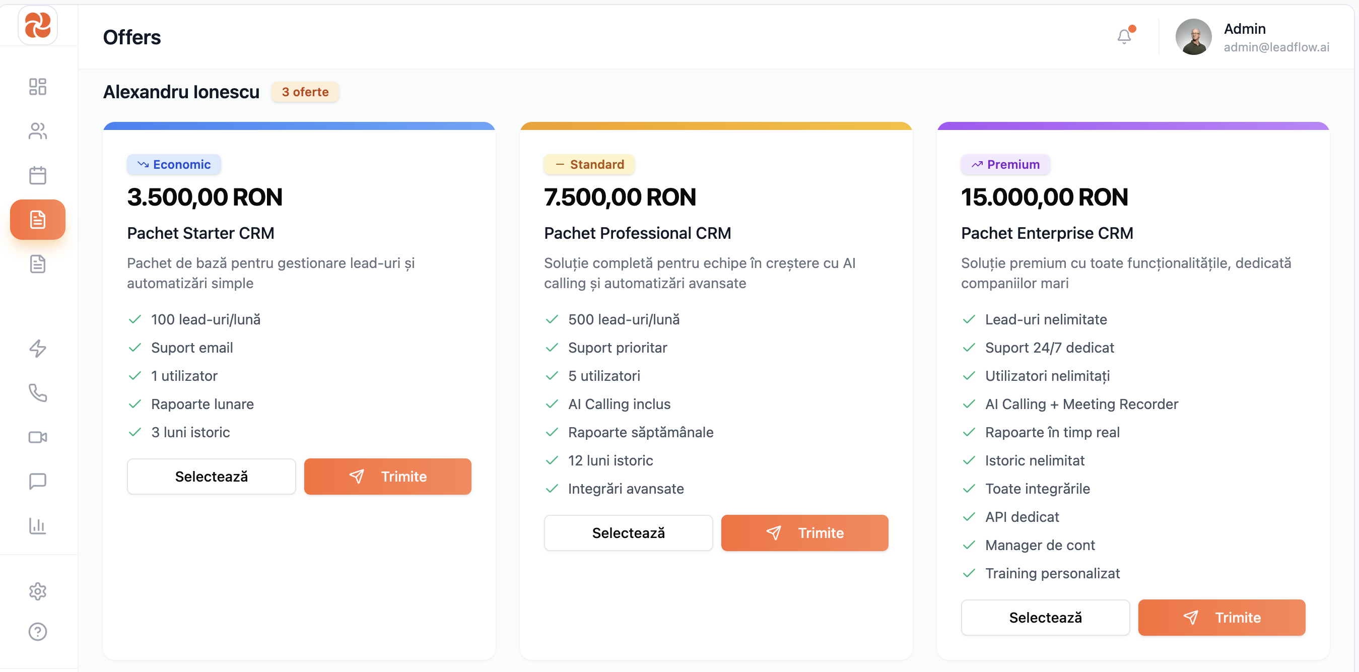 Offer selection interface